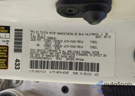 2016 Toyota Tacoma Sr V6 from USA, damaged, VIN 3TMCZ5AN6GM003616